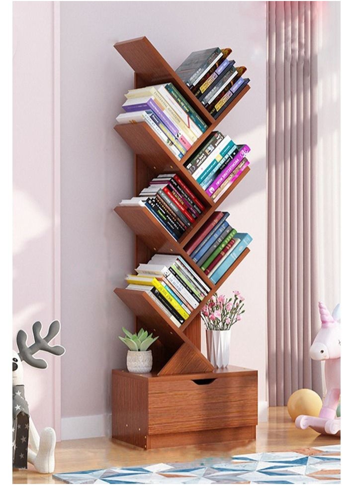 XiuWoo - High-Capacity Free-Standing Wood Tree Bookcase and Bookshelf Organizer with Drawer - Image 1