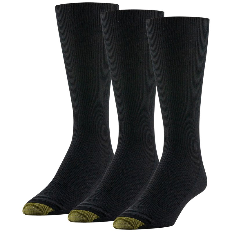 GOLDTOE Men's Metropolitan Crew Dress Socks, 3-Pairs, Black 2, Shoe Size: 6-12.5 - Image 1