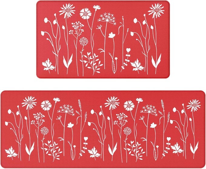 KITCHEN RUG ANTI FATIGUE NON SKID CUSHIONED COMFORT STANDING KITCHEN MAT WATERPROOF AND OIL PROOF FLOOR RUNNER MAT EASY TO CLEAN 17X59 RED