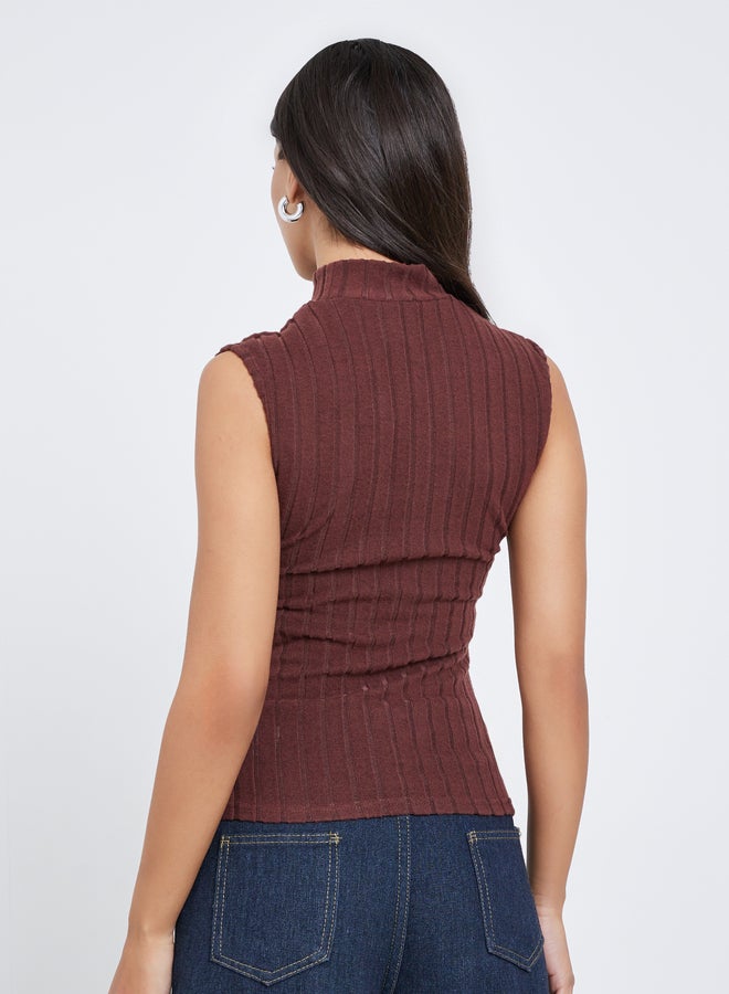 Styli Brown Sleeveless Fitted Knit Top - Image 5