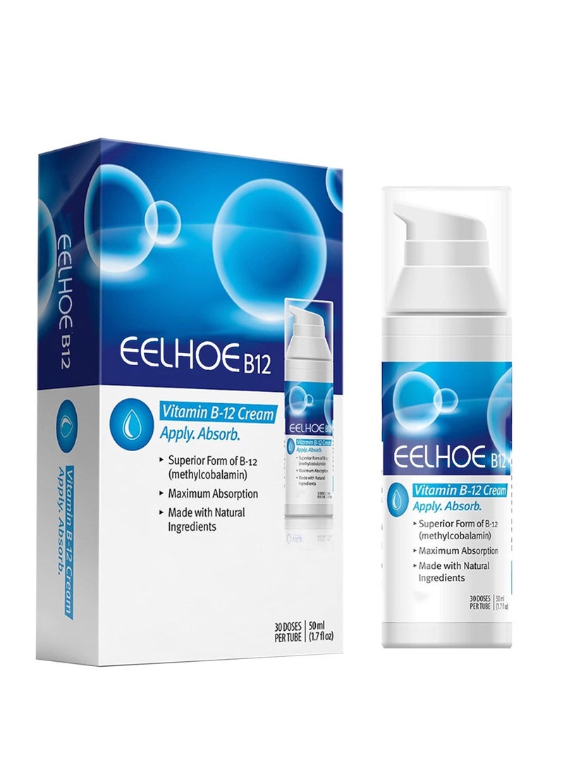 EELHOE Vitamin B12 Cream Methyl B-12, Methylcobalamin B12 1000 mcg Energy, Health & Vibrant Skin, Powerful Topical B12 Skin Cream - Helps with Eczema & Psoriasis.Energy Like B12 Patch 50ml - Image 1