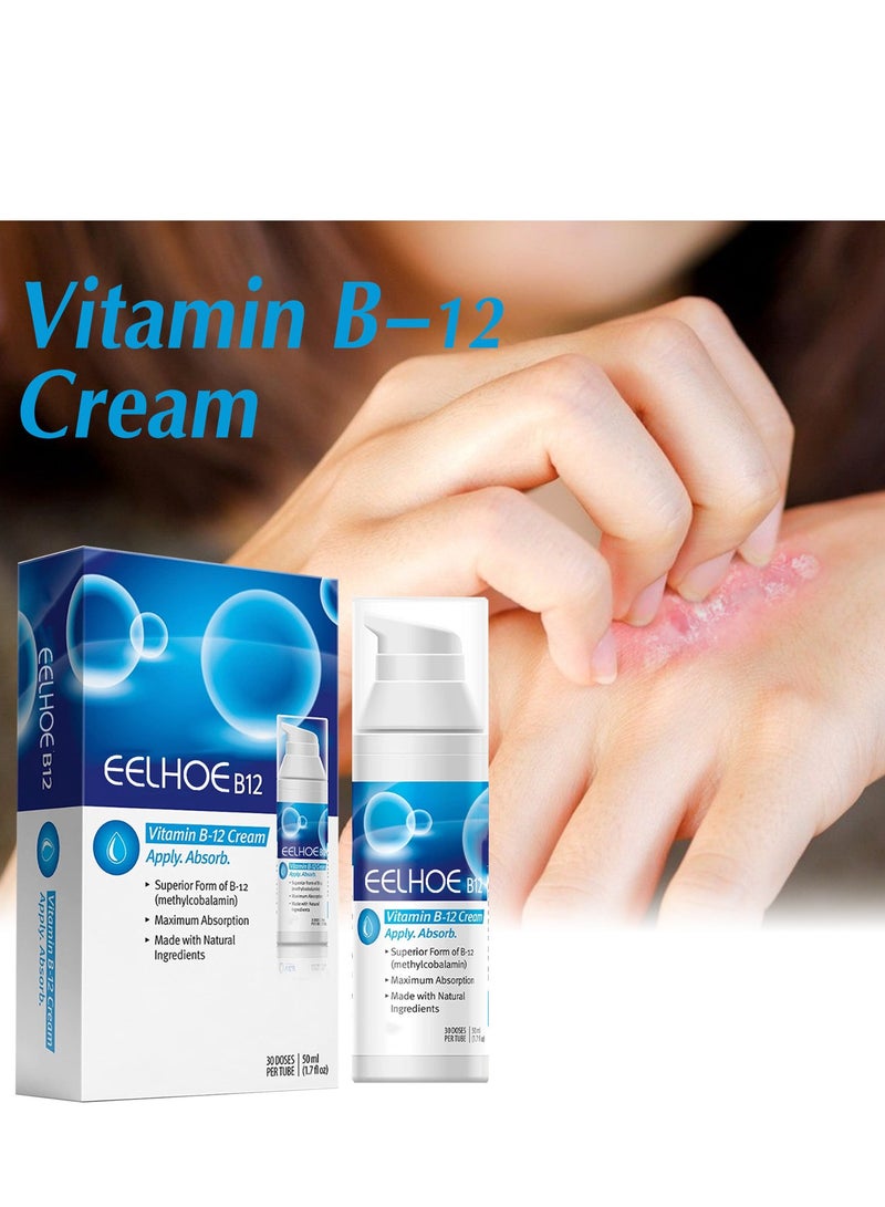 EELHOE Vitamin B12 Cream Methyl B-12, Methylcobalamin B12 1000 mcg Energy, Health & Vibrant Skin, Powerful Topical B12 Skin Cream - Helps with Eczema & Psoriasis.Energy Like B12 Patch 50ml - Image 2