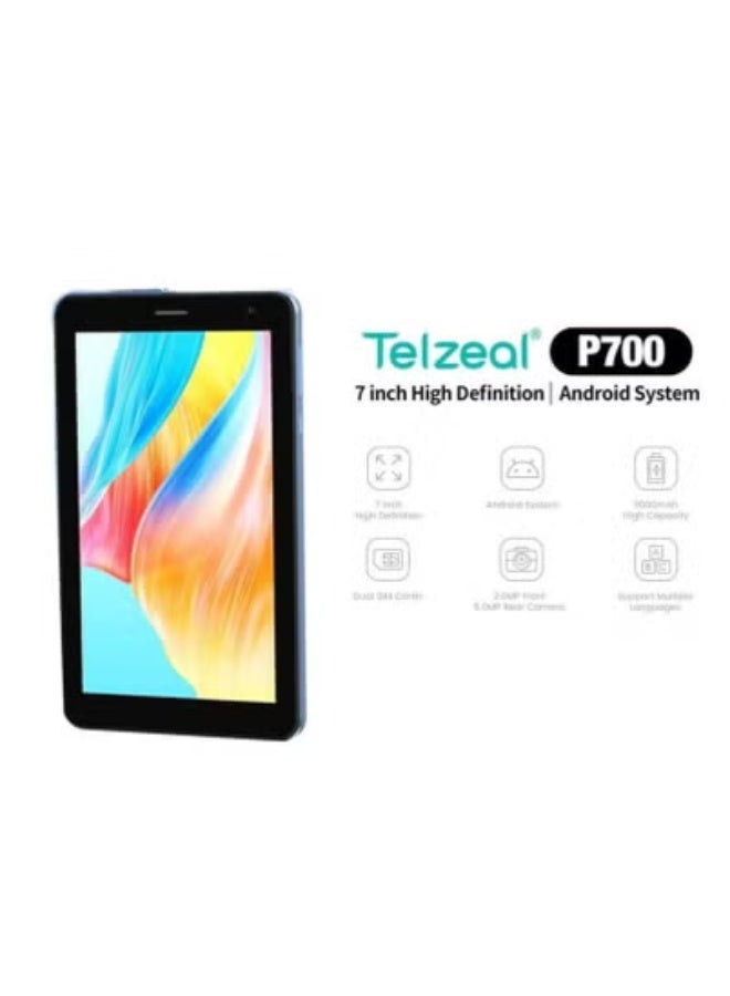 Telzeal جهاز لوحي أندرويد P700 بشاشة HD مدمجة مقاس 7 بوصات، 6 جيجابايت RAM، 256 جيجابايت ROM، شريحتين SIM + دعم شبكة 5G، واي فاي وبلوتوث، معالج رباعي النواة - تصميم أزرق نحيف - بطارية 3000 مللي أمبير - كاميرتين - مثالي للأطفال والسفر والدراسة والقراءة والترفيه - Image 3