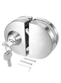 Thinkness Glass Door Lock NO Drill Anti-Theft Security Lock with 3 Keys Commercial Durable Metal Chrome Double Bolts Swing Hinged Frameless Push Sliding Gate Lock