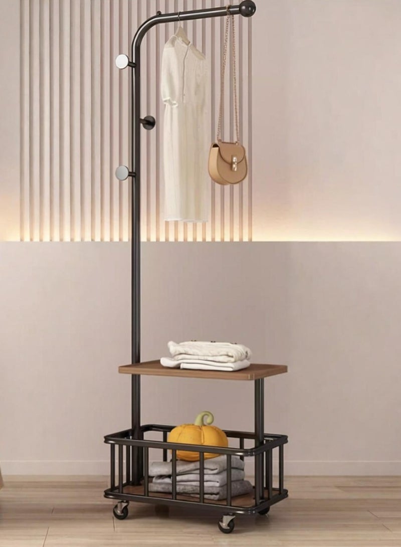 شو وو حامل معاطف زاوية متحرك بعجلات، حامل معاطف زاوية للمدخل، رفوف ملابس قائمة بذاتها مع مساحة تخزين، مناسب لغرفة المعيشة أو المنزل أو غرفة النوم - Image 1