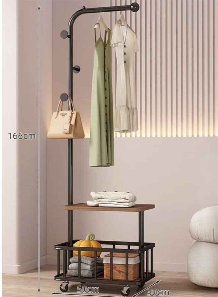 شو وو حامل معاطف زاوية متحرك بعجلات، حامل معاطف زاوية للمدخل، رفوف ملابس قائمة بذاتها مع مساحة تخزين، مناسب لغرفة المعيشة أو المنزل أو غرفة النوم - Image 2