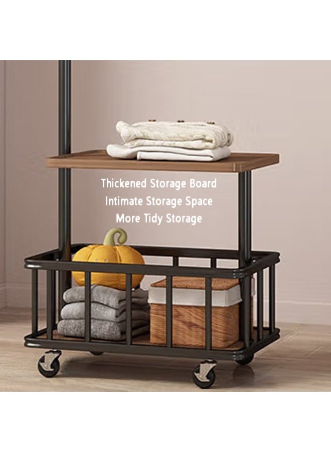 شو وو حامل معاطف زاوية متحرك بعجلات، حامل معاطف زاوية للمدخل، رفوف ملابس قائمة بذاتها مع مساحة تخزين، مناسب لغرفة المعيشة أو المنزل أو غرفة النوم - Image 4