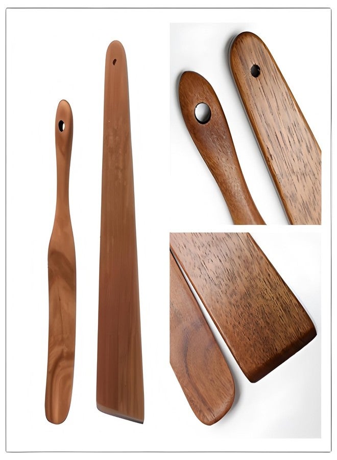 ANMIOU 12 Inch Teak Wooden Spatula Small Wood Flipper Egg Scraper Kitchen Cooking Tool Multipurpose Wood Utensil Set of 2 - Image 3