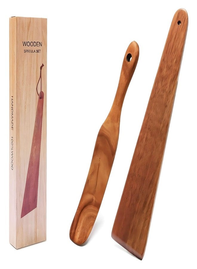 ANMIOU 12 Inch Teak Wooden Spatula Small Wood Flipper Egg Scraper Kitchen Cooking Tool Multipurpose Wood Utensil Set of 2 - Image 1