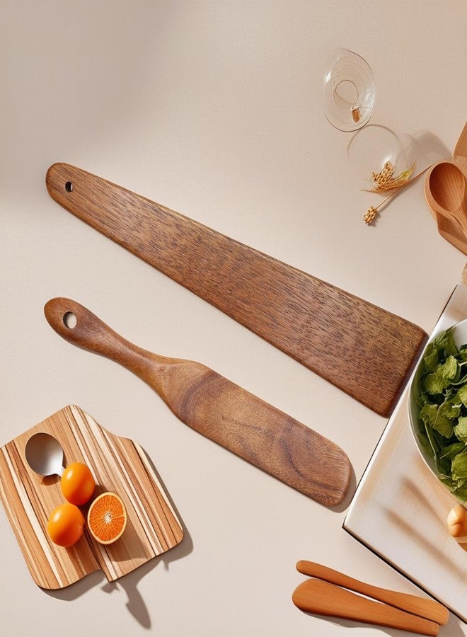 ANMIOU 12 Inch Teak Wooden Spatula Small Wood Flipper Egg Scraper Kitchen Cooking Tool Multipurpose Wood Utensil Set of 2 - Image 2
