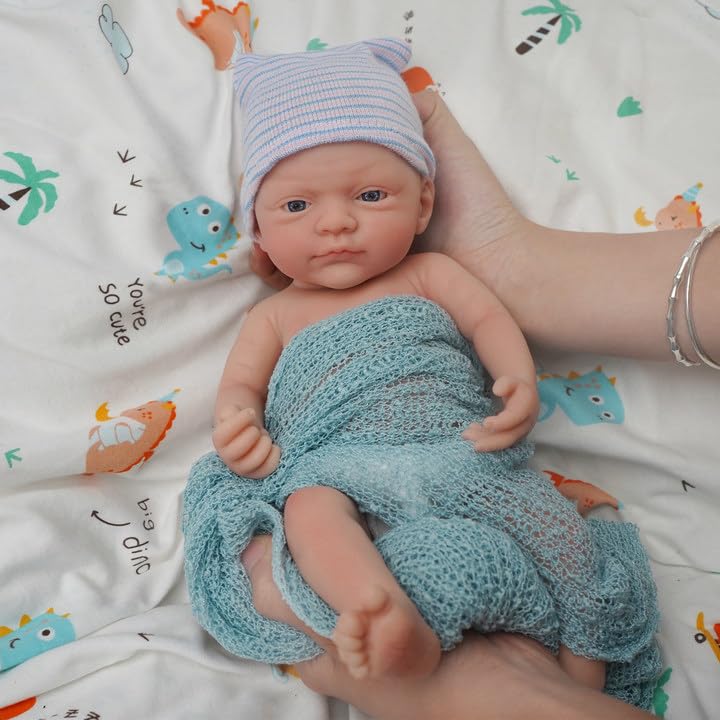 Mire & Mire Reborn Baby Dolls 12"" Boy Micro Preemie Full Body Silicone Baby Doll Realistic Open Eyes Baby Doll (Blue), Pink - Image 5