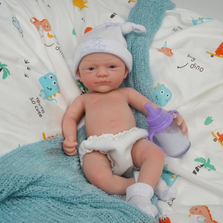 Mire & Mire Reborn Baby Dolls 12"" Boy Micro Preemie Full Body Silicone Baby Doll Realistic Open Eyes Baby Doll (Blue), Pink - Image 4
