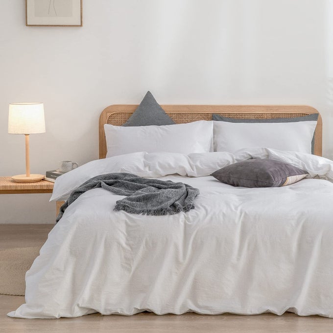 DUVET COVER SET 100 WASHED COTTON LINEN FEEL SUPER SOFT COMFORTABLE CHIC LIGHTWEIGHT 3 PCS HOME BEDDING SET SOLID BRIGHT WHITE FULLDOUBLE