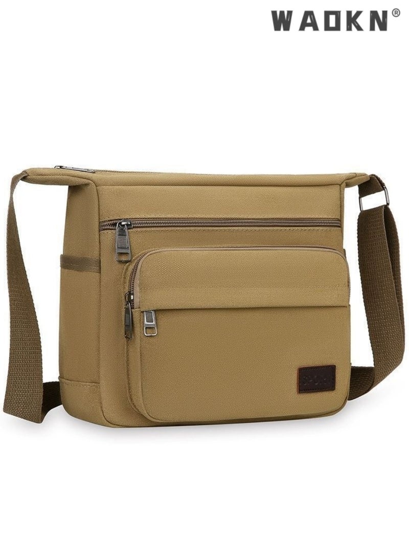 WAOKN Canvas Shoulder Messenger Bag,Cross body bag mens Men Canvas Shoulder Bags Casual Tote Travel Men's Crossbody Bag Luxury Messenger Bags Fashion Handbag Satchel Bag for Work and School（Brown）  - Image 1