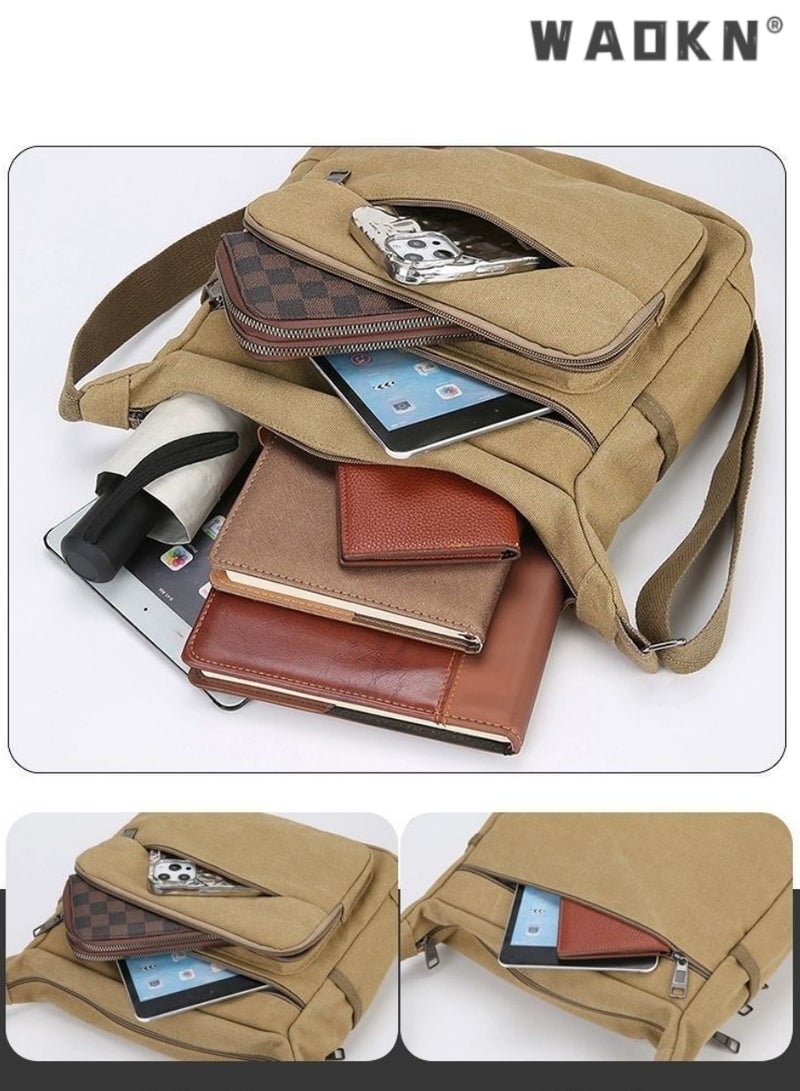 WAOKN Canvas Shoulder Messenger Bag,Cross body bag mens Men Canvas Shoulder Bags Casual Tote Travel Men's Crossbody Bag Luxury Messenger Bags Fashion Handbag Satchel Bag for Work and School（Brown）  - Image 4