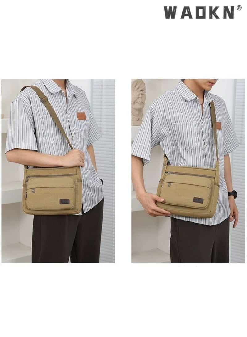 WAOKN Canvas Shoulder Messenger Bag,Cross body bag mens Men Canvas Shoulder Bags Casual Tote Travel Men's Crossbody Bag Luxury Messenger Bags Fashion Handbag Satchel Bag for Work and School（Brown）  - Image 5