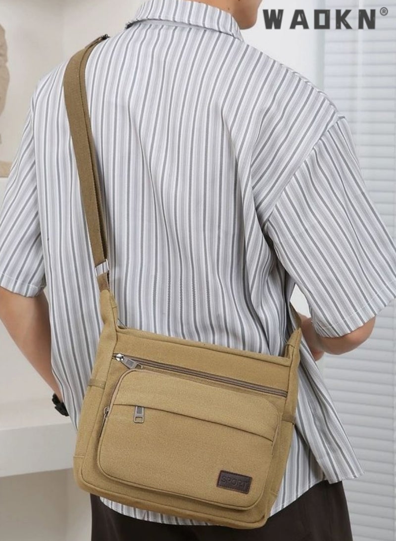 WAOKN Canvas Shoulder Messenger Bag,Cross body bag mens Men Canvas Shoulder Bags Casual Tote Travel Men's Crossbody Bag Luxury Messenger Bags Fashion Handbag Satchel Bag for Work and School（Brown）  - Image 3