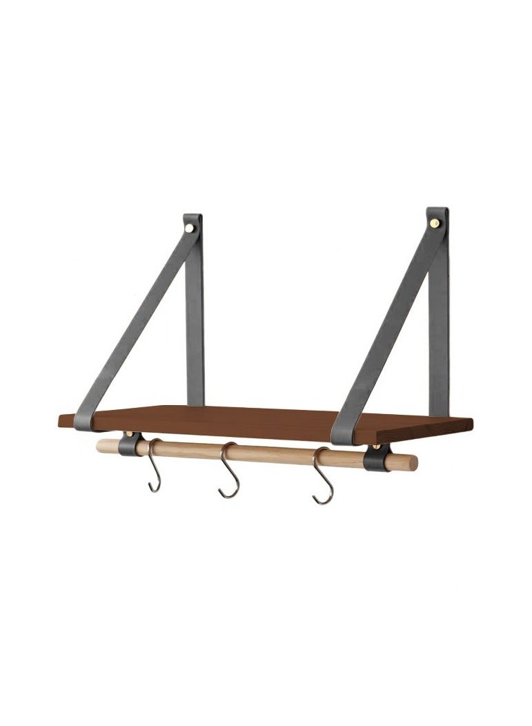 Home Gallery PU Gray Leather Strap Wall Floating Shelf Brown  - Image 2