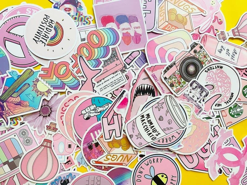 Wooowyet Girl's Pink Aesthetic Stickers - Waterproof Cute Stickers 50 PCS for Water Bottle, Laptop, Phone - Teens & Kids - Image 3