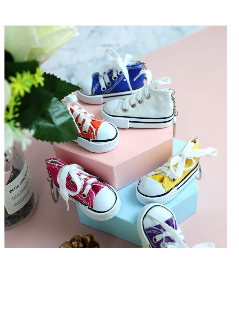 SOLARAE حامل مفاتيح حذاء رياضي صغير من قماش، 6 قطع من حاملات مفاتيح أحذية التنس، حلقات مفاتيح أحذية رياضية للحقيبة، هدايا رائعة لحفلات عيد الميلاد، ملء أكياس الهدايا، للأطفال والبالغين - Image 2