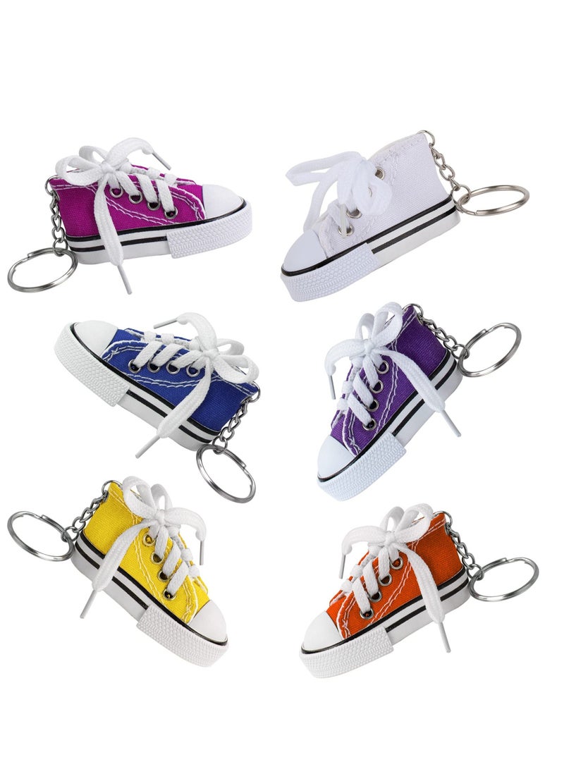 SOLARAE حامل مفاتيح حذاء رياضي صغير من قماش، 6 قطع من حاملات مفاتيح أحذية التنس، حلقات مفاتيح أحذية رياضية للحقيبة، هدايا رائعة لحفلات عيد الميلاد، ملء أكياس الهدايا، للأطفال والبالغين - Image 1