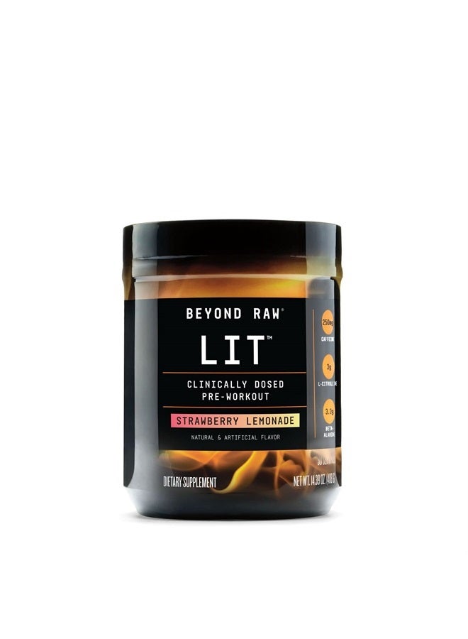 BEYOND RAW LIT | Clinically Dosed Pre-Workout Powder | Contains Caffeine, L-Citrulline, Beta-Alanine, and Nitric Oxide | Strawberry Lemonade | 30 Servings - Image 1
