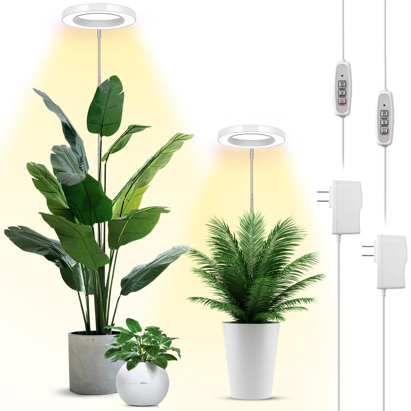 LBW Grow Lights for Indoor Plants, 144 LEDs Full Spectrum Plant Light, Large Plant Lamp with 4 Dimmable Levels, 4/8/12H Auto Timer, Height Adjustable, Halo Growing Lamp for Tall Plants, 2 Pack - Image 1