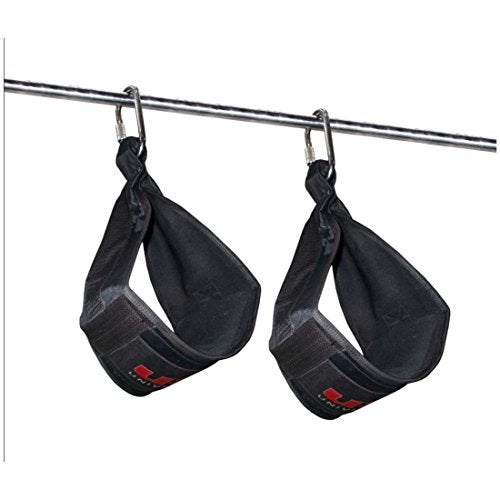 USI UNIVERSAL 733AB Nylon Ab Straps, Heavy Duty Nylon Exterior, Neoprene Lining, Steel Carabineer With Lock, Wide Pad Design & Weight Capacity 100 Kg/220 Lbs (Black, Pack Of 1 Pair) - Image 3