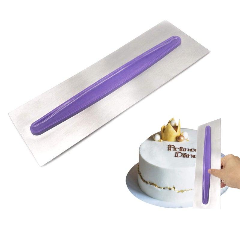 Stainless Steel Cake Scraper Metal Icing Smoother Polisher Cake Decorating Comb Cake Pastry Cutter for Cake Decorating with a Purple Handle 9 Inches