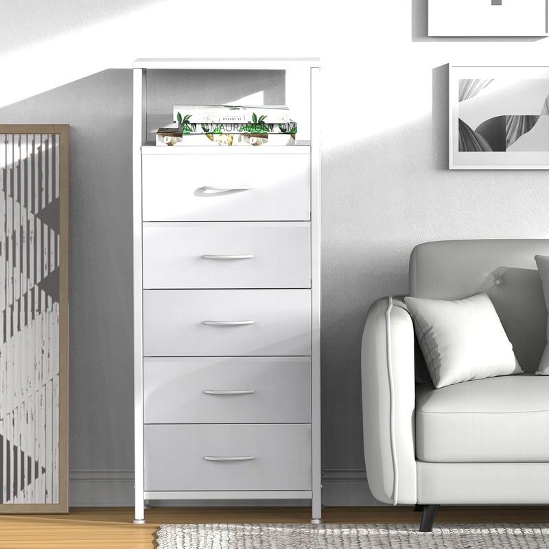 Ollieroo 5-Drawer White Tall Fabric Dresser for Bedroom and Dorm - Image 4
