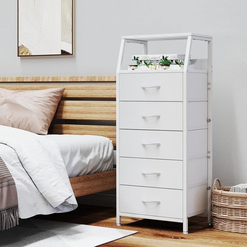 Ollieroo 5-Drawer White Tall Fabric Dresser for Bedroom and Dorm - Image 5