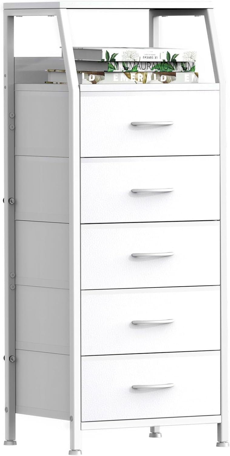 Ollieroo 5-Drawer White Tall Fabric Dresser for Bedroom and Dorm - Image 1