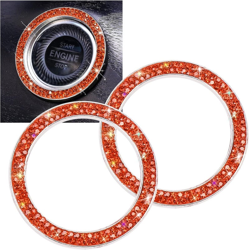 ToBeQueen Bling Car Crystal Rhinestone Ring Emblem Sticker, Car Interior Decoration, Bling Car Accessories for Women, Push to Start Button, Key Ignition Starter & Knob Ring (Orange) - Image 1