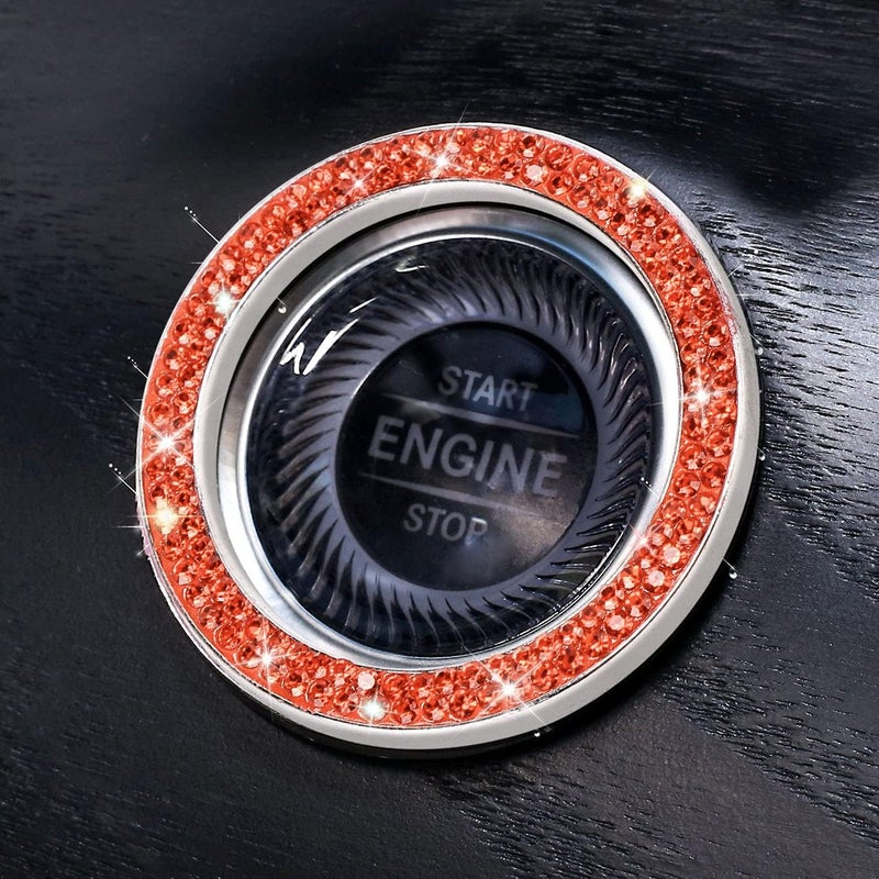 ToBeQueen Bling Car Crystal Rhinestone Ring Emblem Sticker, Car Interior Decoration, Bling Car Accessories for Women, Push to Start Button, Key Ignition Starter & Knob Ring (Orange) - Image 5