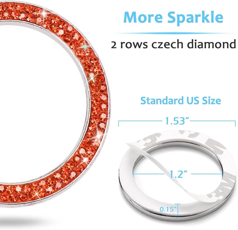 ToBeQueen Bling Car Crystal Rhinestone Ring Emblem Sticker, Car Interior Decoration, Bling Car Accessories for Women, Push to Start Button, Key Ignition Starter & Knob Ring (Orange) - Image 4