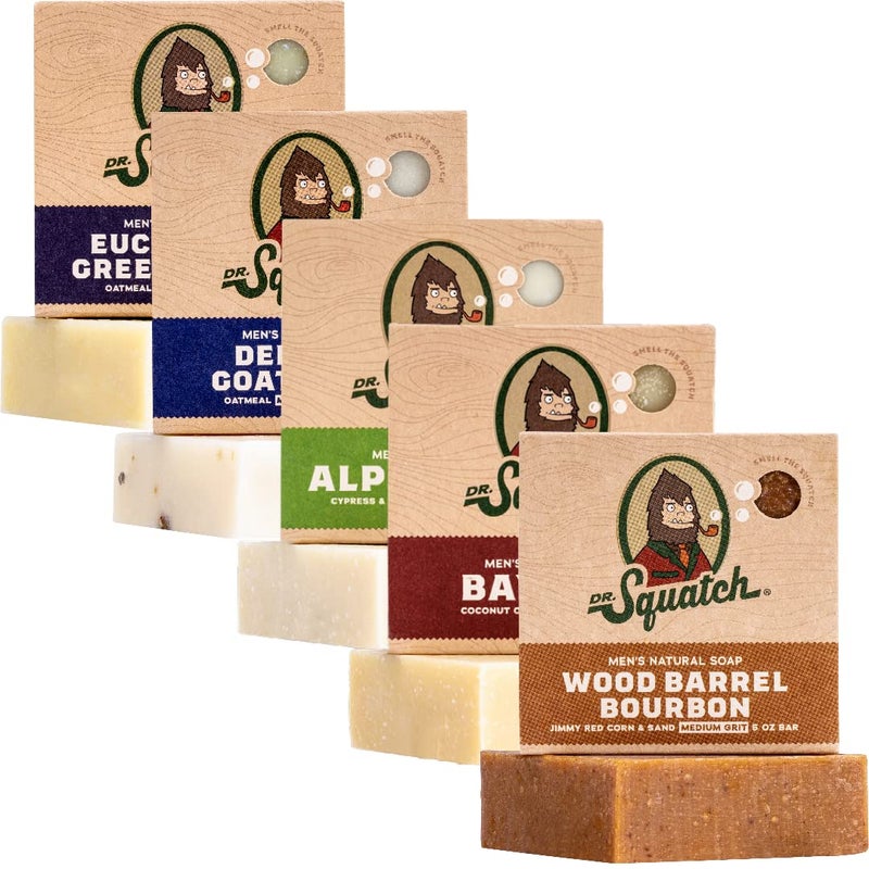 Dr. Squatch Dr Squatch All Natural Bar Soap for Men 5 Bar Variety Pack  Alpine Sage Bay Rum Bourbon Eucalyptus and Goats Milk