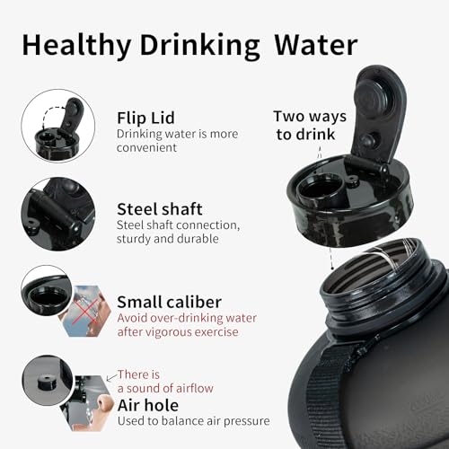 TOOFEEL 2 Liter Water Bottles - Half Gallon Water Bottle BPA Free - Ideal for Gym, Big Water Jug, Reusable Sports Bottle with Measurements Marked Drink Container - 2.2L 74oz Black Half Gallon Bottle - Image 3