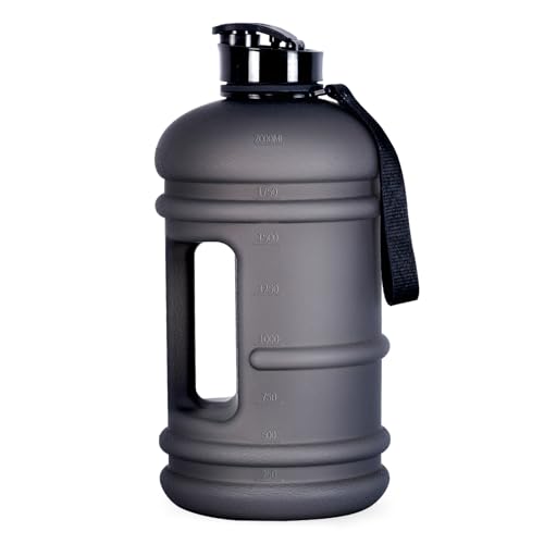 TOOFEEL 2 Liter Water Bottles - Half Gallon Water Bottle BPA Free - Ideal for Gym, Big Water Jug, Reusable Sports Bottle with Measurements Marked Drink Container - 2.2L 74oz Black Half Gallon Bottle - Image 1