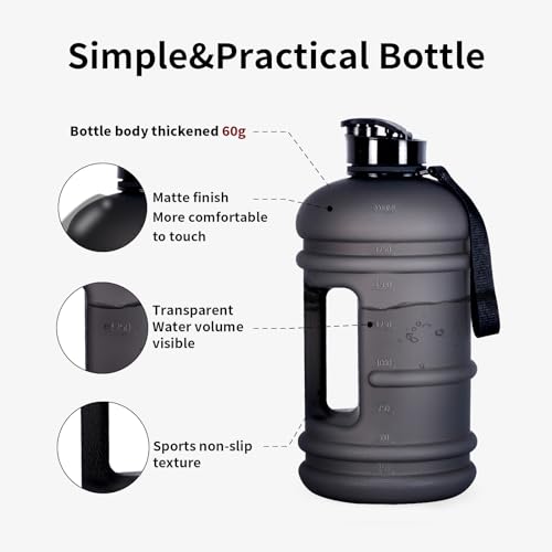 TOOFEEL 2 Liter Water Bottles - Half Gallon Water Bottle BPA Free - Ideal for Gym, Big Water Jug, Reusable Sports Bottle with Measurements Marked Drink Container - 2.2L 74oz Black Half Gallon Bottle - Image 4