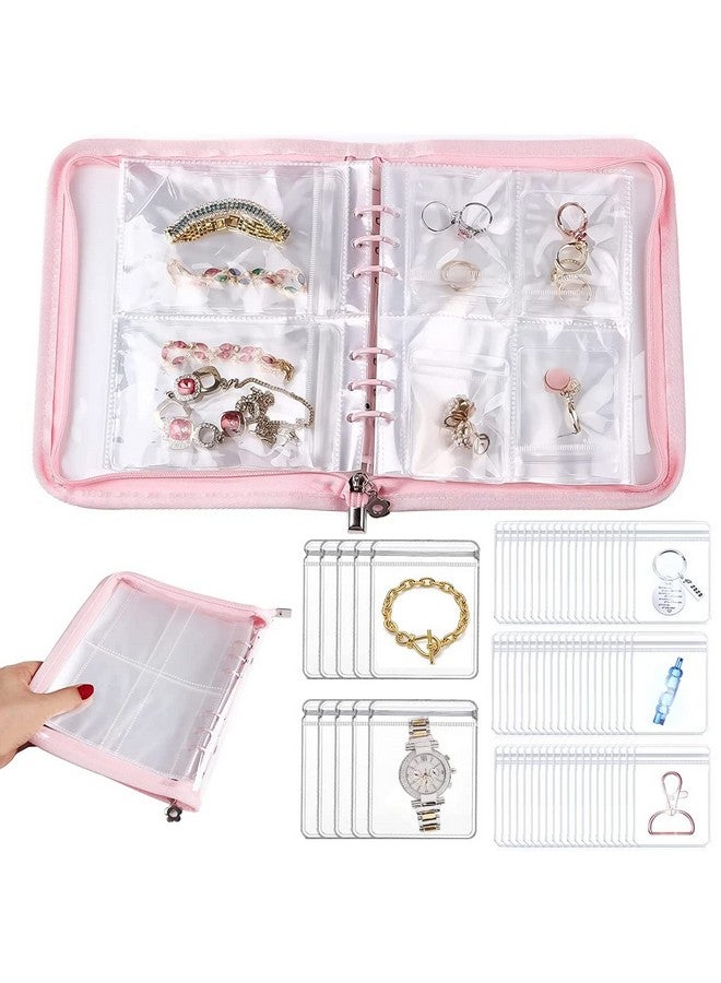 maycreate MAYCREATE® Transparent Jewelry Storage Book, Anti Oxidation Jewelry Storage Organizer Bag with 60 Pockets for Bracelets Necklace Rings, Pink  - Image 1