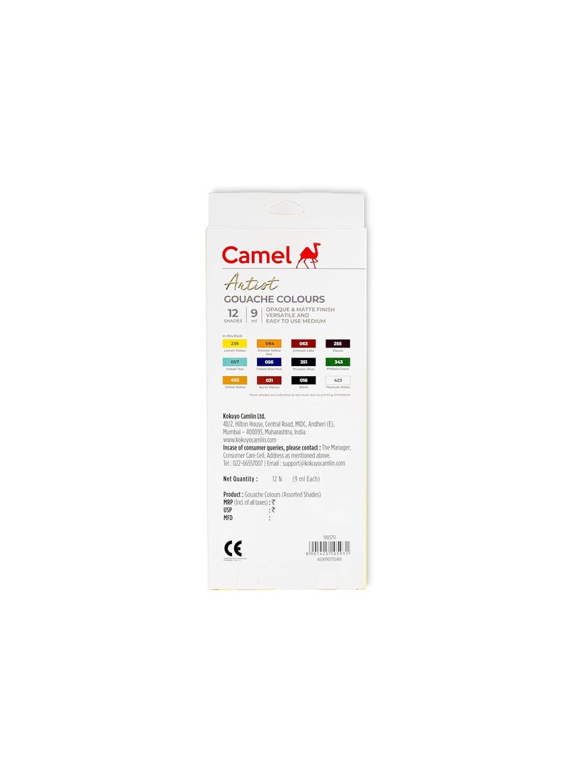 camel Camel Artist Gouache Colours Assorted Pack of 12 Shades, 9ml Each  - Image 3
