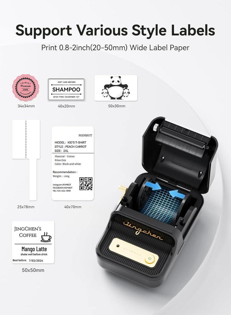 NIIMBOT NIIMBOT B21 Inkless Bluetooth Portable Thermal Printer Label Maker 2 inch for Clothing, Address, Business, Compatible with iOS & Android, with 1 Pack 50x30mm White Label, Black  - Image 5