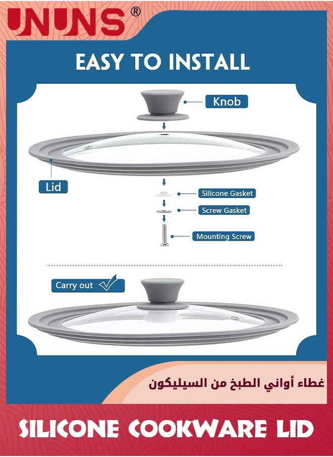 UNUNS غطاء عالمي للأواني والمقالي، غطاء مقلاة مقاوم للحرارة وآمن للطعام مع حواف من السيليكون وفتحة تهوية بالبخار، غطاء سيليكون عالمي يناسب جميع أواني الطهي بقطر من 24 إلى 28 سم، آمن للاستخدام في غسالة الأطباق، رمادي  - Image 3