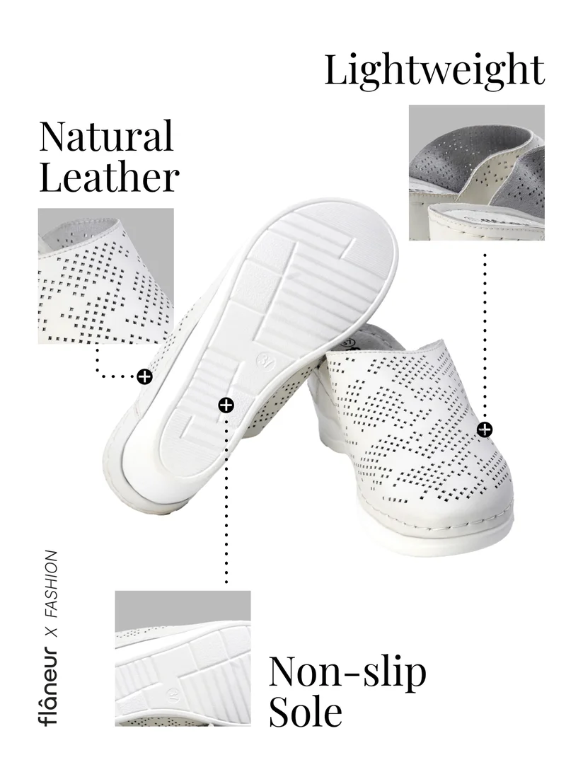 flaneur Flaneur Sneaker Mules for Women - Sabot Casual Ladies Shoes, Stylish Footwear for Women, 100% Natural Leather, Platform Lightweight &amp; Breathable Slip On Slides, Non-Slip Extra Wide Comfortable Shoes