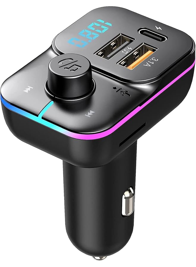 SYOSI Bluetooth Car Adapter, Fm Bluetooth Transmitter Car Radio, Car Bluetooth Transmitter Pd + Qc Quick Charge, 8 Rgb Led, 3 Usb Ports, Handsfree Calls, Bluetooth 5.0, Supports Tf Card And U-Disk - Image 1