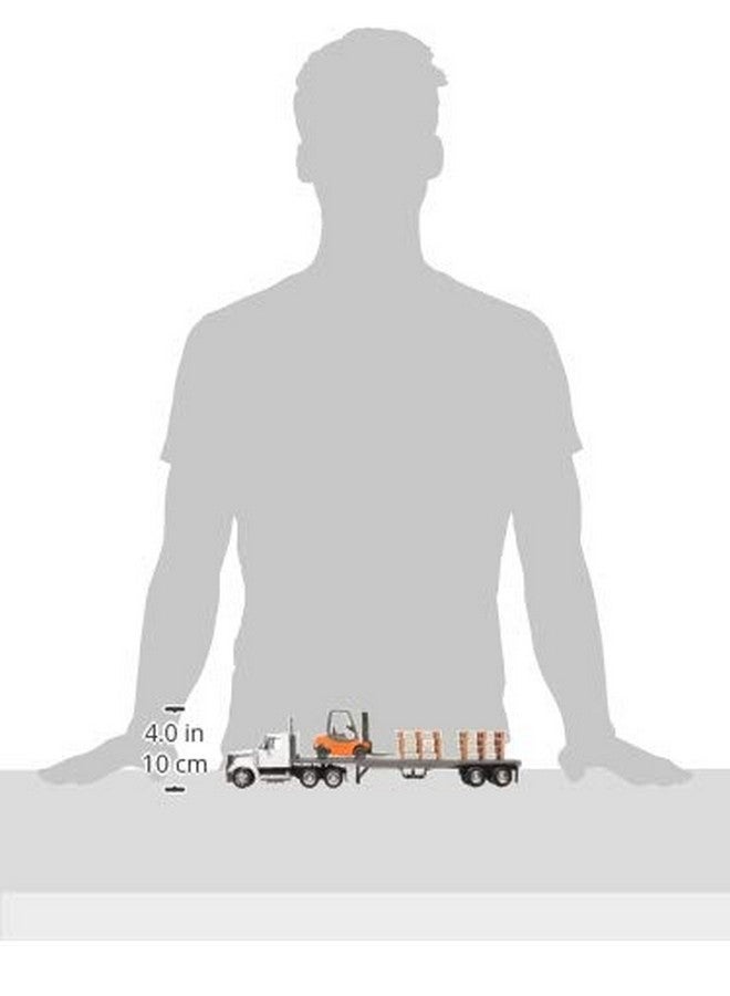 NewRay Y 16643 Newray 1: 43 Long Haul Trucker - International Lonestar Flatbed With Forklift & Pallets, White,Unisex-Children - Image 2