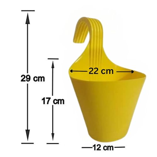 Go Hooked Plastic Hanging Planter for Plants, Vertical Gardens, Modern Living, Greenery, Compact Living Spaces, Railing Flower Pots, Pot Diameter (22 cm), Pot Height (17 cm) (Set of 5) (Yellow) - Image 5