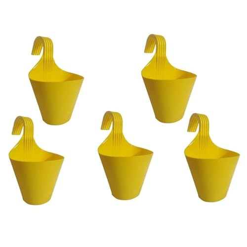 Go Hooked Plastic Hanging Planter for Plants, Vertical Gardens, Modern Living, Greenery, Compact Living Spaces, Railing Flower Pots, Pot Diameter (22 cm), Pot Height (17 cm) (Set of 5) (Yellow) - Image 2