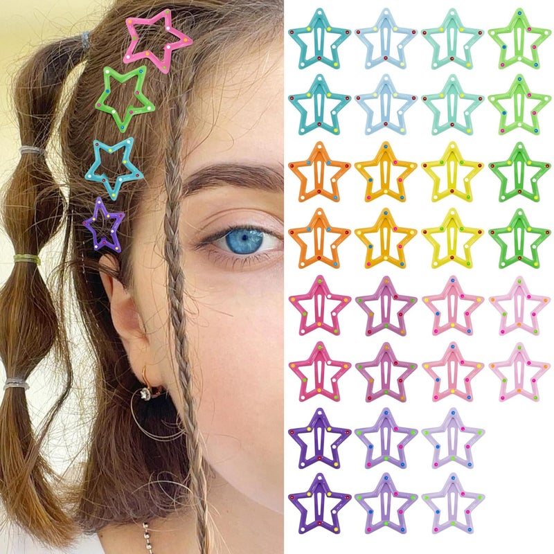 SAOROPEB Star Hair Clips Snap Hair Barrettes Non Slip Star Hair Accessories Multiple Colors Metal Hair Clips for Girls Women 30 PCS 118