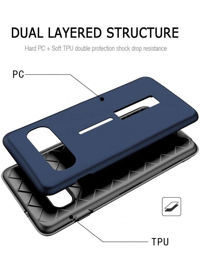 NIBEMINENT Protective Silicon Back Cover For Samsung S10 With Metal Stand And Finger Holder Blue - Image 3